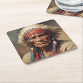 ジェロニモインディアンチーフウォリアーポートレート スクエアペーパーコースター (アングル)