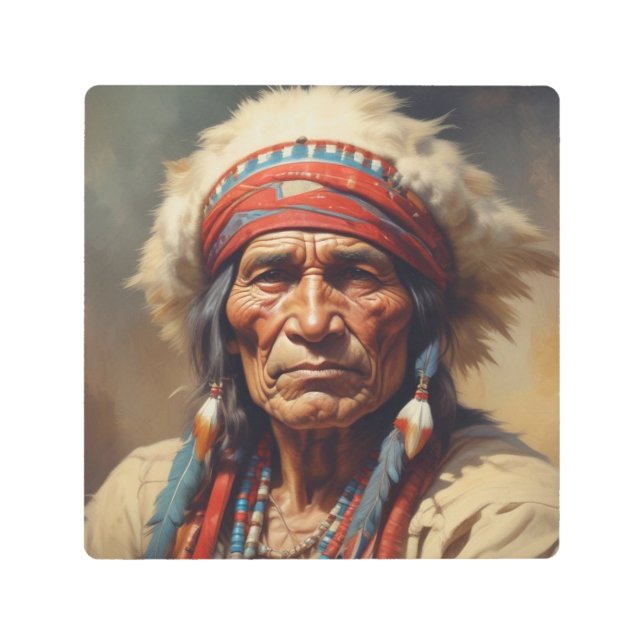 ジェロニモインディアンチーフウォリアーポートレート メタルプリント (正面)