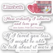 ジェンエレガントオースティン愛引用文本のギフトハート シール (正面)