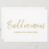 ジェンガ ウェディング サイン "大切な記憶を築こう" | おしゃれなゴールド 招待状 (正面/裏面)