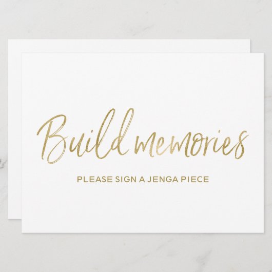 ジェンガ ウェディング サイン "大切な記憶を築こう" | おしゃれなゴールド 招待状 (正面/裏面)
