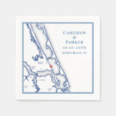ジェンセンビーチフロリダマップネイビーブルーエレガントウェディング スタンダードカクテルナプキン (正面)