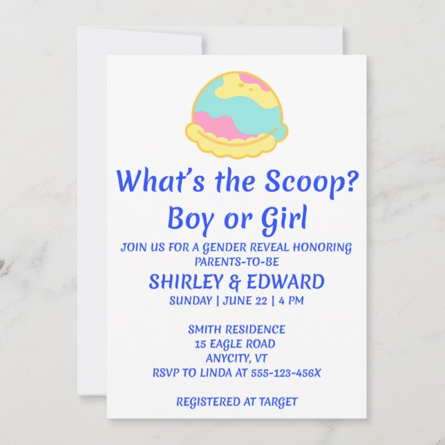ジェンダーお披露目招待状 What's the Scoop (正面)