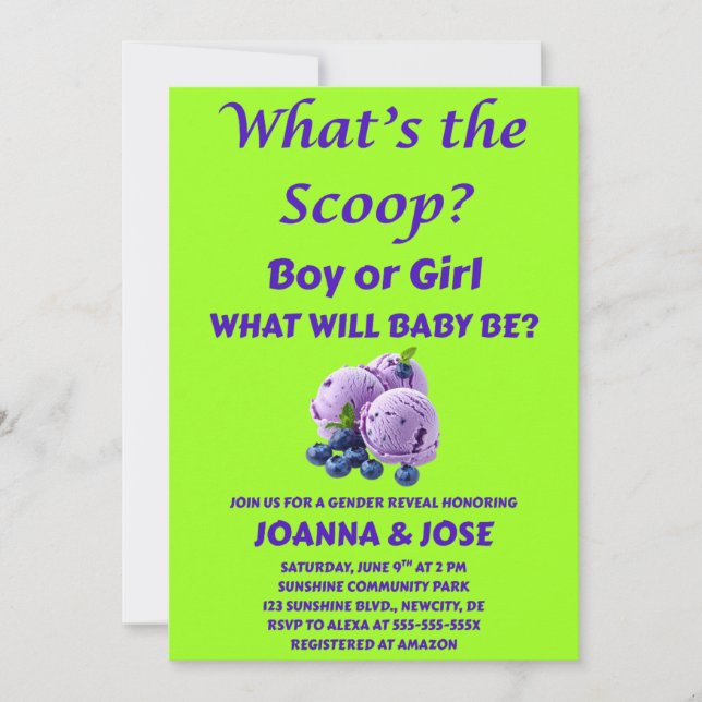 ジェンダーお披露目招待状 What's the Scoop (正面)