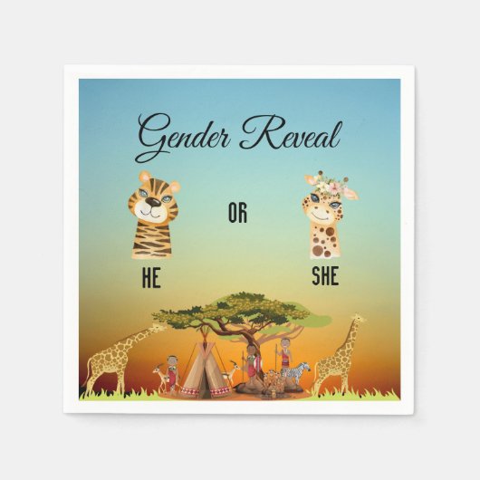 ジェンダーがアフリカの紙のナプキンを明らかにする スタンダードカクテルナプキン (正面)