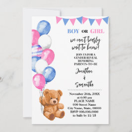 ジェンダーがクマのピンクと青の風船を明らかにする 招待状