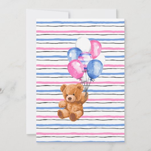 ジェンダーがクマのピンクと青の風船を明らかにする 招待状 (裏面)