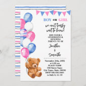 ジェンダーがクマのピンクと青の風船を明らかにする 招待状 (正面/裏面)