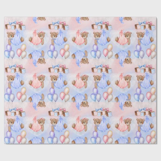 ジェンダーがクマのピンク色を明らかにするのを待つことができる ラッピングペーパー (フラット)