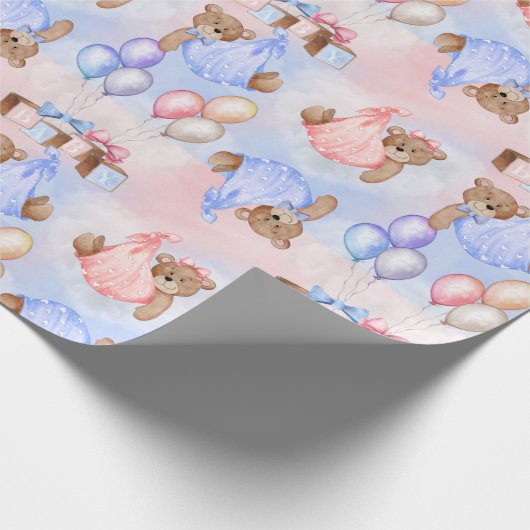 ジェンダーがクマのピンク色を明らかにするのを待つことができる ラッピングペーパー (角)