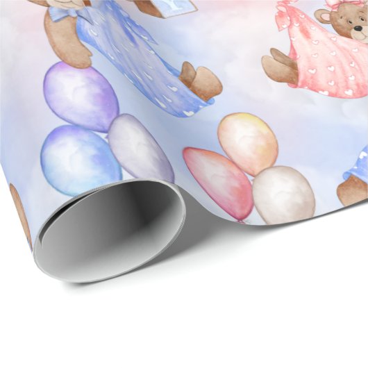 ジェンダーがクマのピンク色を明らかにするのを待つことができる ラッピングペーパー (ロールコーナー)