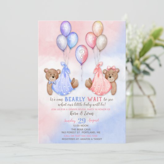 ジェンダーがクマのピンク色を明らかにするのを待つことができる 招待状 (スタンド正面)