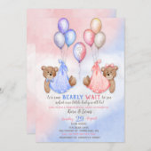 ジェンダーがクマのピンク色を明らかにするのを待つことができる 招待状 (正面/裏面)