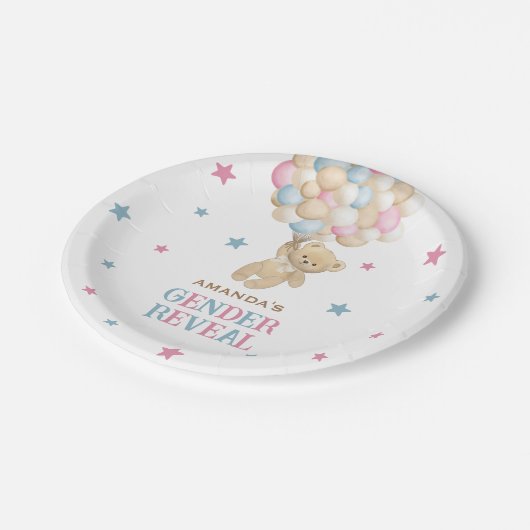 ジェンダーがクマのピンク色を明らかにモダン ペーパープレート (アングル)