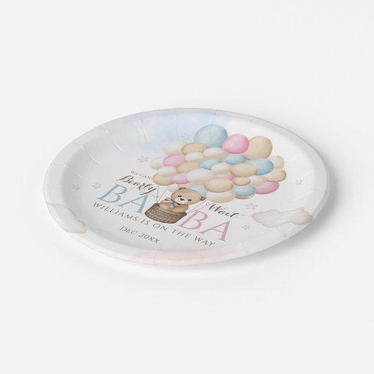 ジェンダーがクマの赤ちゃんシャワーを明らかにするのを待つことができる ペーパープレート (アングル)