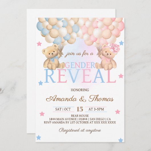 ジェンダーがクマをテーマに明らかにする 招待状 (正面/裏面)