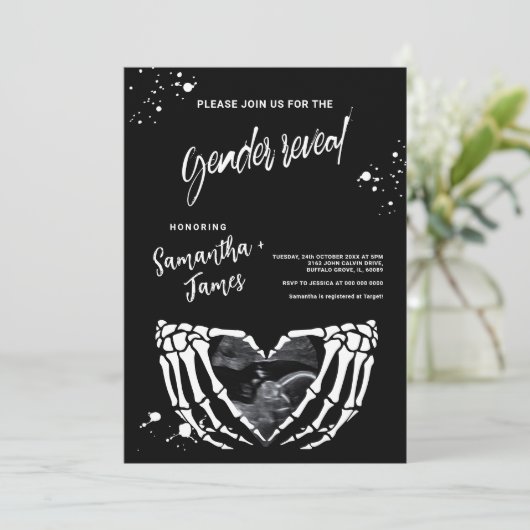 ジェンダーがグランジハロウィーンのブーイまたはグールを明らかにする 招待状 (スタンド正面)