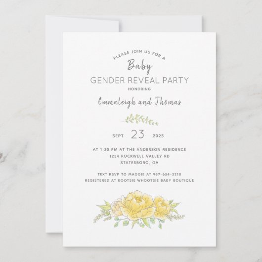 ジェンダーがシャワーを明らかにするテディベア蜂蜜ビー 招待状 (裏面)