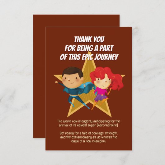 ジェンダーがスーパーヒーローを明らかにする可愛いブルーピンク赤 サンキューカード (正面/裏面)