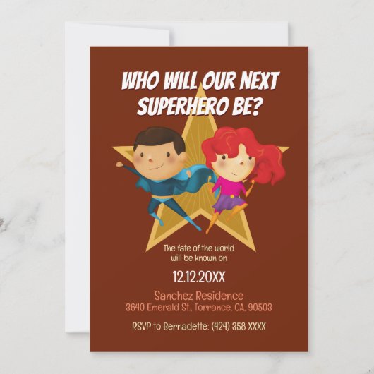 ジェンダーがスーパーヒーローを明らかにする可愛いブルーピンク赤 招待状 (正面)