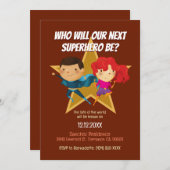 ジェンダーがスーパーヒーローを明らかにする可愛いブルーピンク赤 招待状 (正面/裏面)