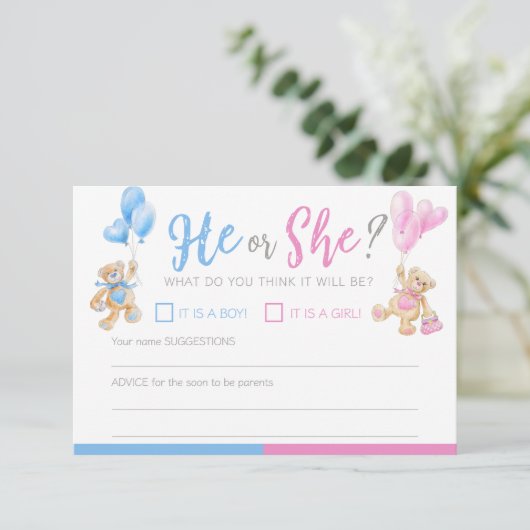 ジェンダーがテディベアをテーマにした彼/彼女のゲーム エンクロージャーカード (スタンド正面)