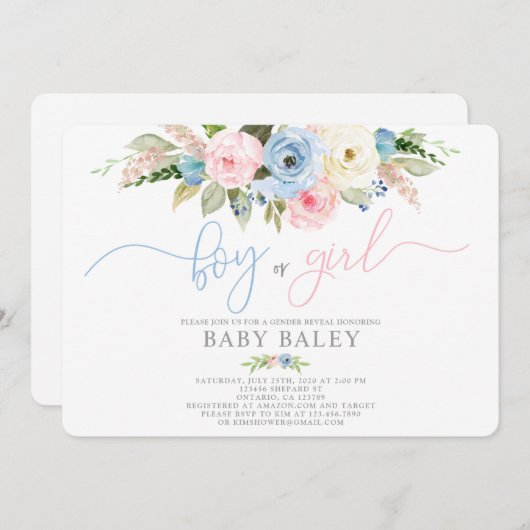 ジェンダーがパステル色の赤ちゃんシャワーを明らかにする 招待状 (正面/裏面)