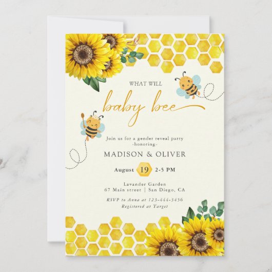 ジェンダーがパーティーを明かすベビー 招待状 (正面)