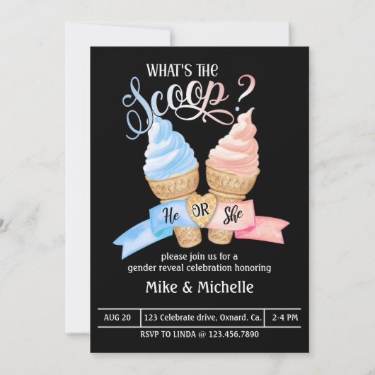 ジェンダーがパーティーを明らかにする、スクープとは何か 招待状 (正面)