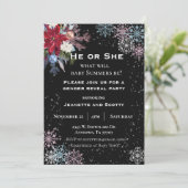 ジェンダーがパーティー冬の雪片ポインセチアを明らかにする 招待状 (スタンド正面)