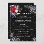 ジェンダーがパーティー冬の雪片ポインセチアを明らかにする 招待状 (正面/裏面)