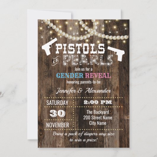 ジェンダーがピストンまたは真珠を明らかにする招待状 招待状 (正面)