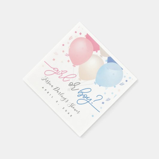 ジェンダーがピンクと青のバルーンを表示 スタンダードカクテルナプキン (角)
