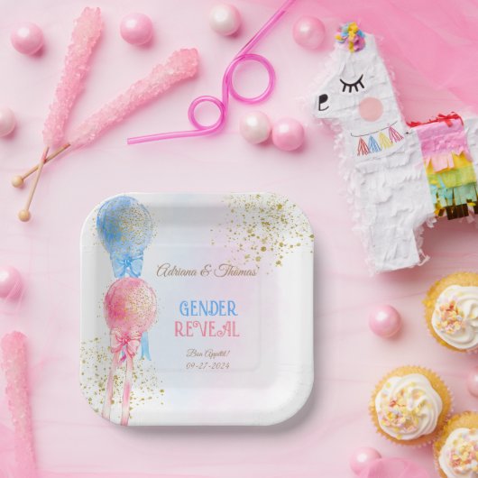 ジェンダーがピンクと青の風船を明らかにする ペーパープレート (パーティー)