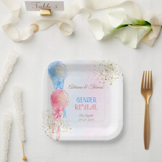 ジェンダーがピンクと青の風船を明らかにする ペーパープレート (ウェディング)