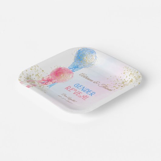 ジェンダーがピンクと青の風船を明らかにする ペーパープレート (傾斜あり)