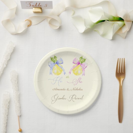 ジェンダーがピンクのブルーボウレモンを明らかにする ペーパープレート (ウェディング)