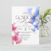 ジェンダーがピンクの青いバルーンを明らかにする男の赤ちゃんガール 招待状 (スタンド正面)