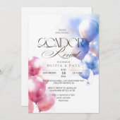 ジェンダーがピンクの青いバルーンを明らかにする男の赤ちゃんガール 招待状 (正面/裏面)