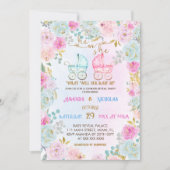 ジェンダーがピンクの青いベビーシャワーを明らかにする 招待状 (正面)