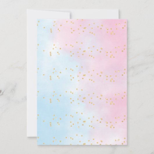 ジェンダーがピンクの青いベビーシャワーを明らかにする 招待状 (裏面)