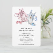 ジェンダーがピンクの青い水色の赤ちゃん服を明らかにする 招待状 (スタンド正面)