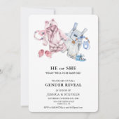 ジェンダーがピンクの青い水色の赤ちゃん服を明らかにする 招待状 (正面)