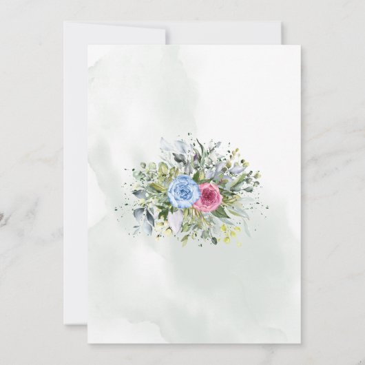 ジェンダーがピンクの青い風船ユーカリを明らかにする 招待状 (裏面)