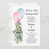 ジェンダーがピンクの青い風船ユーカリを明らかにする 招待状 (正面/裏面)