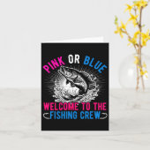 ジェンダーがピンクまたは青を示す魚釣り カード (黄色い花)