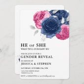 ジェンダーがピンク色の青いフローラの花を表示 招待状 (正面/裏面)