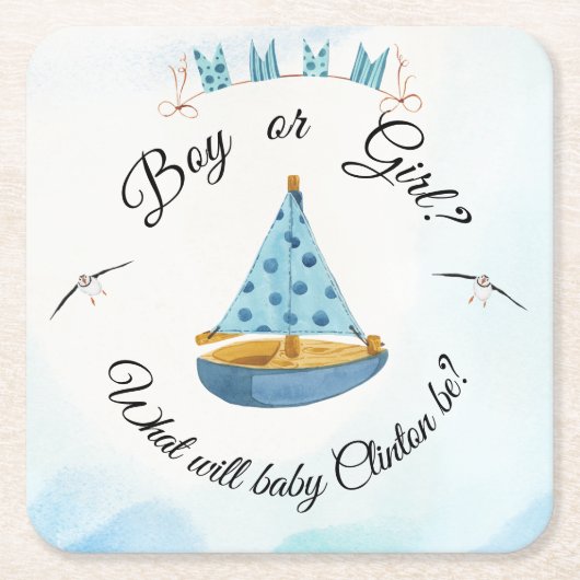 ジェンダーが帆船を暴露 スクエアペーパーコースター (正面)