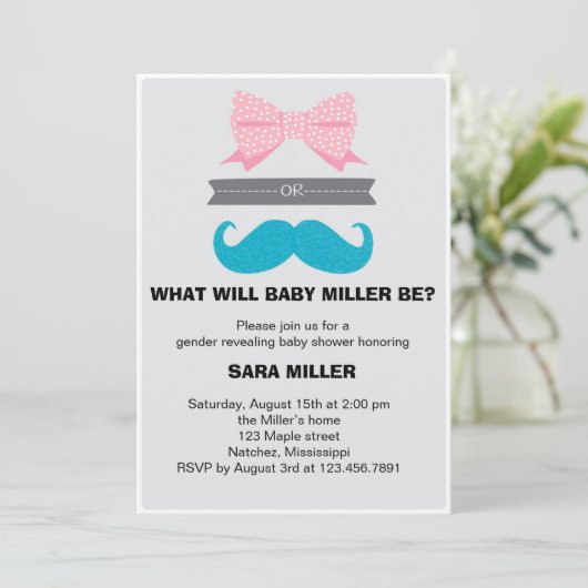 ジェンダーが弓や馬を引き出す赤ちゃんシャワー 招待状 (スタンド正面)