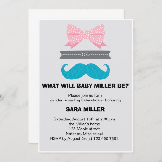 ジェンダーが弓や馬を引き出す赤ちゃんシャワー 招待状 (正面/裏面)